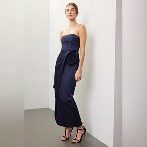 Ronny Kobo Pradova Navy Blue Strapless Rosette Formal Dress